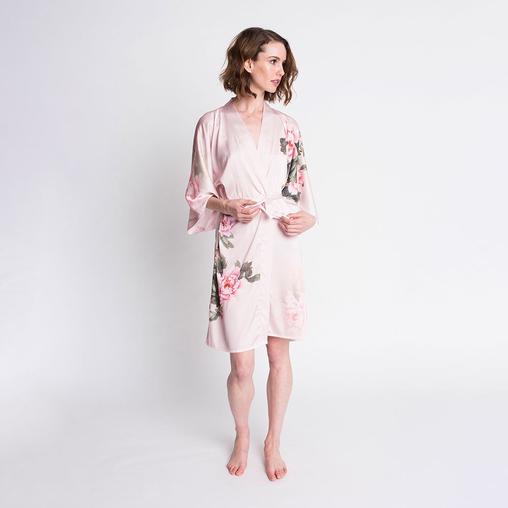 KIM + ONO | PEONY & BIRD SHORT KIMONO ROBE| ONE SIZE